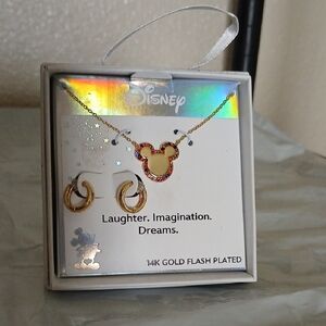 Disney 14K Gold Plated Mickey Necklace and Earrings Set